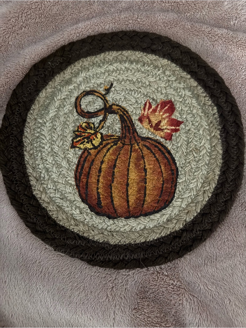 Handcrafted Pumpkin Fall Braided Trivet — Orange & Brown 10”